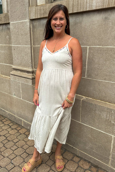 Beige Embroidery Cami Dress