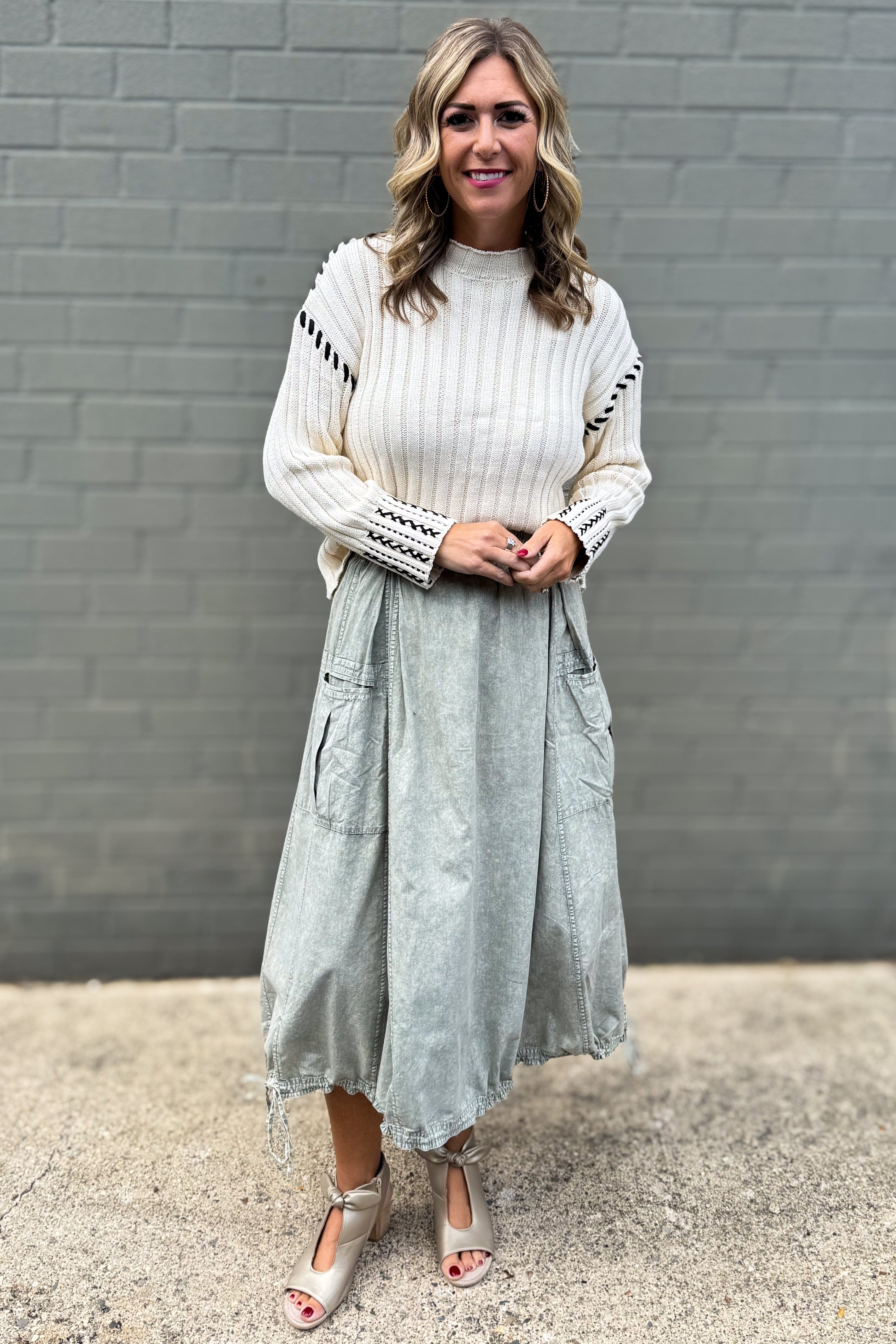 Cream Trim Detail Knit Sweater styled