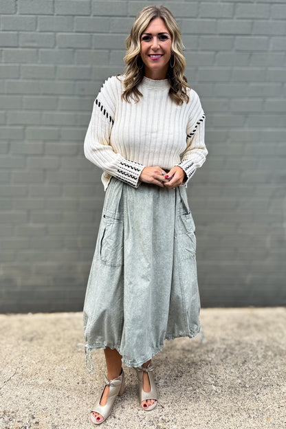 Cream Trim Detail Knit Sweater styled