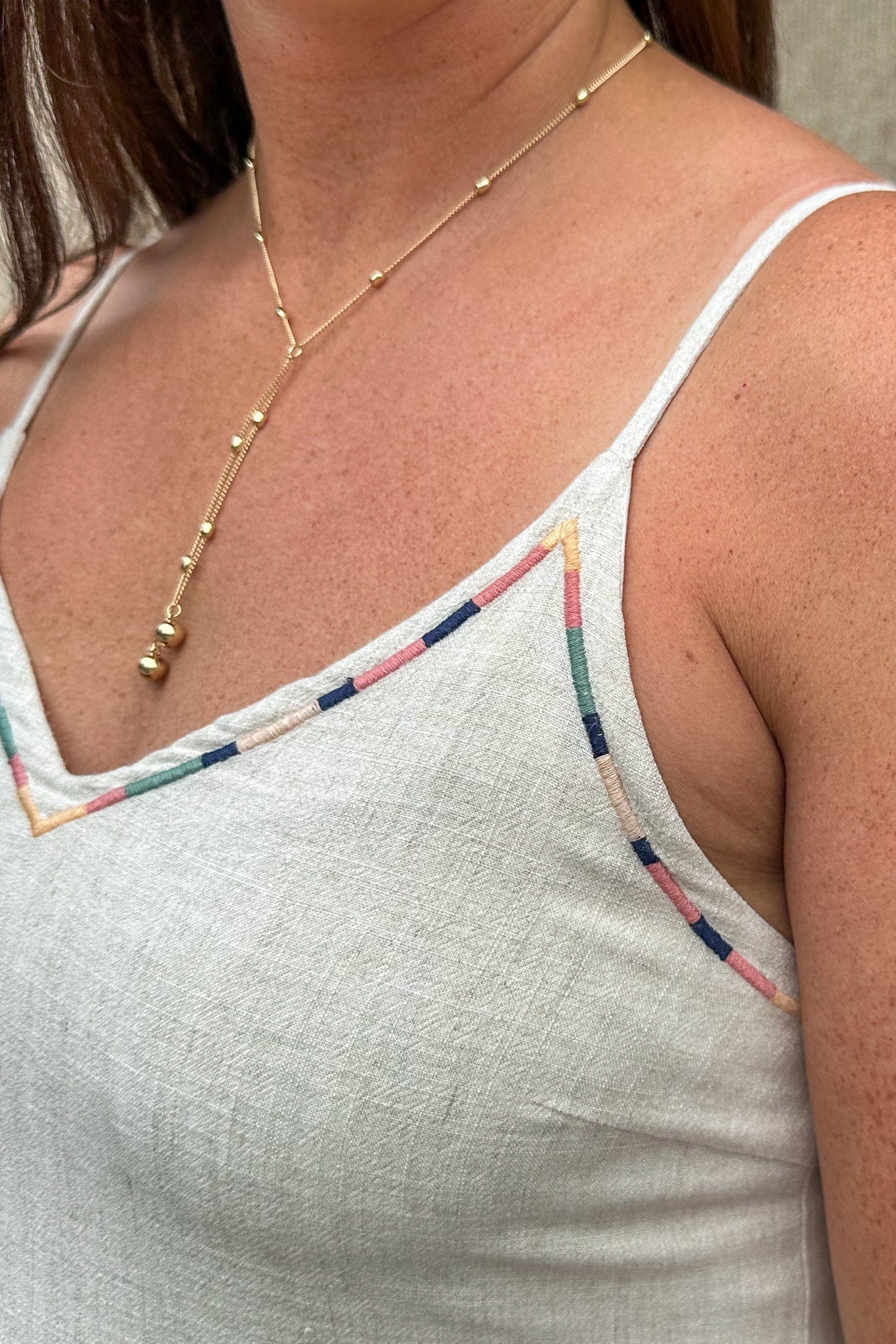 Beige Embroidery Cami Dress
