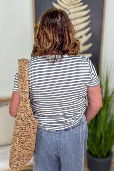 Navy Loop Terry Stripe Top back