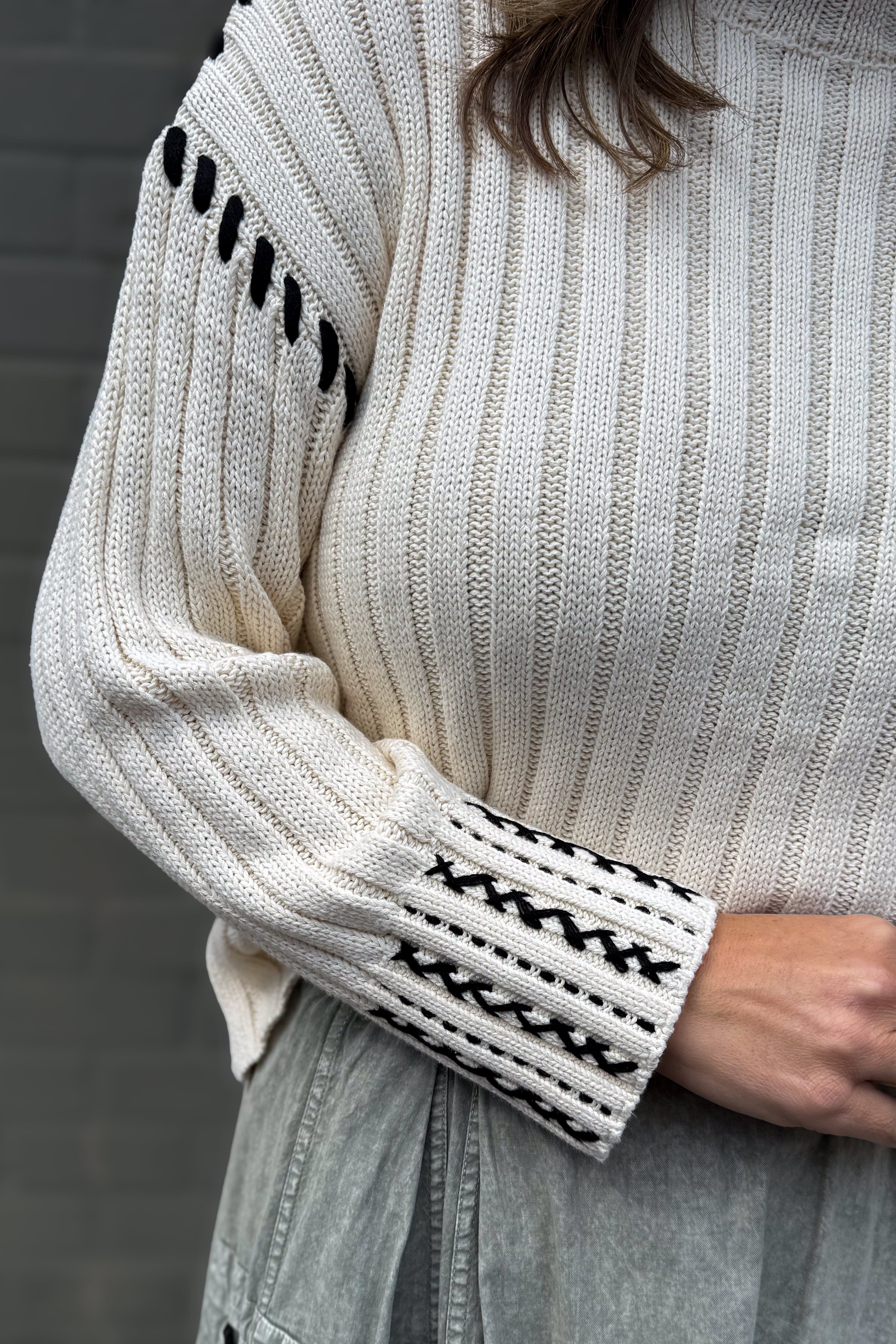 Cream Trim Detail Knit Sweater details