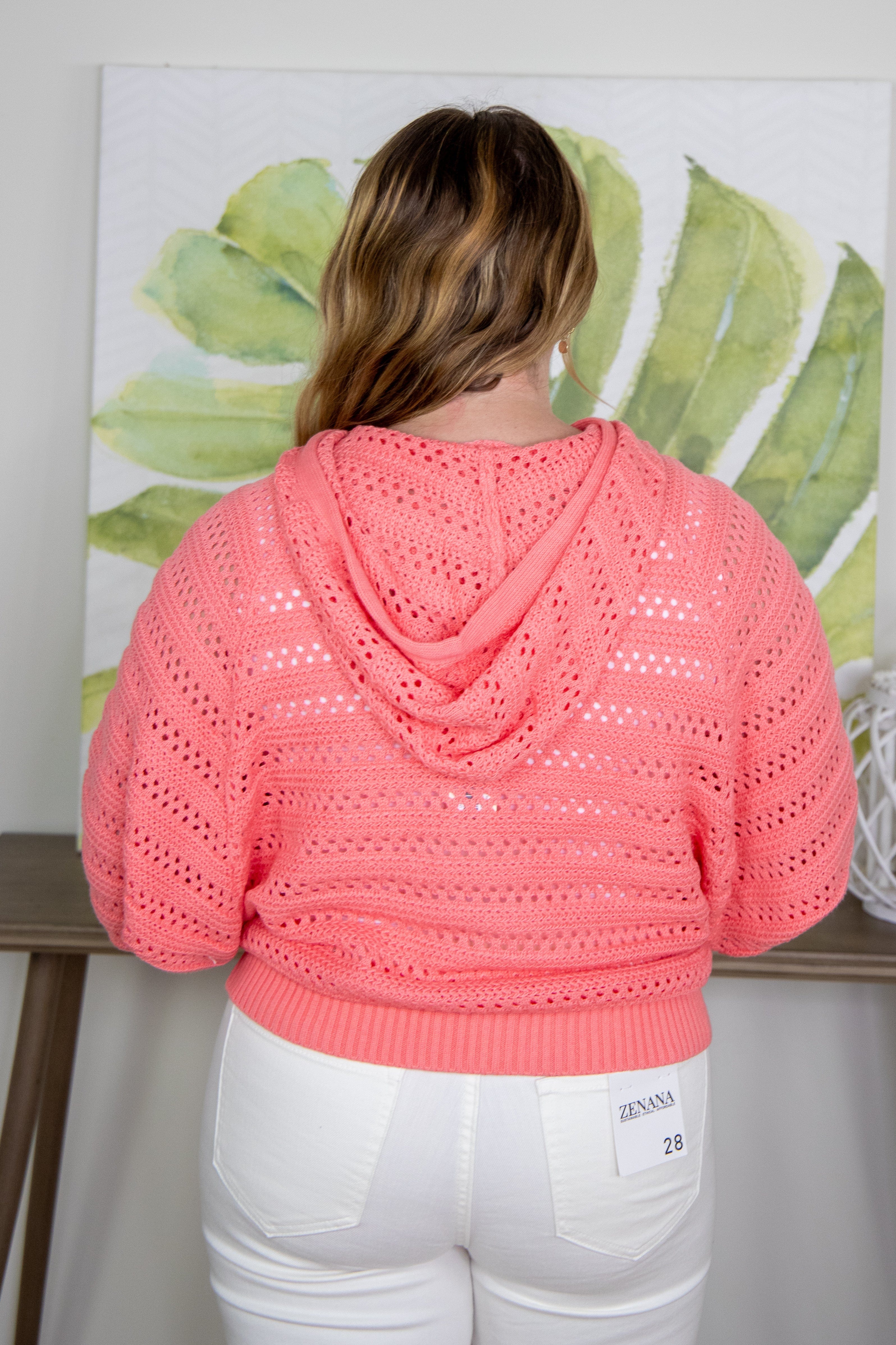Coral Crochet Hoodie, back