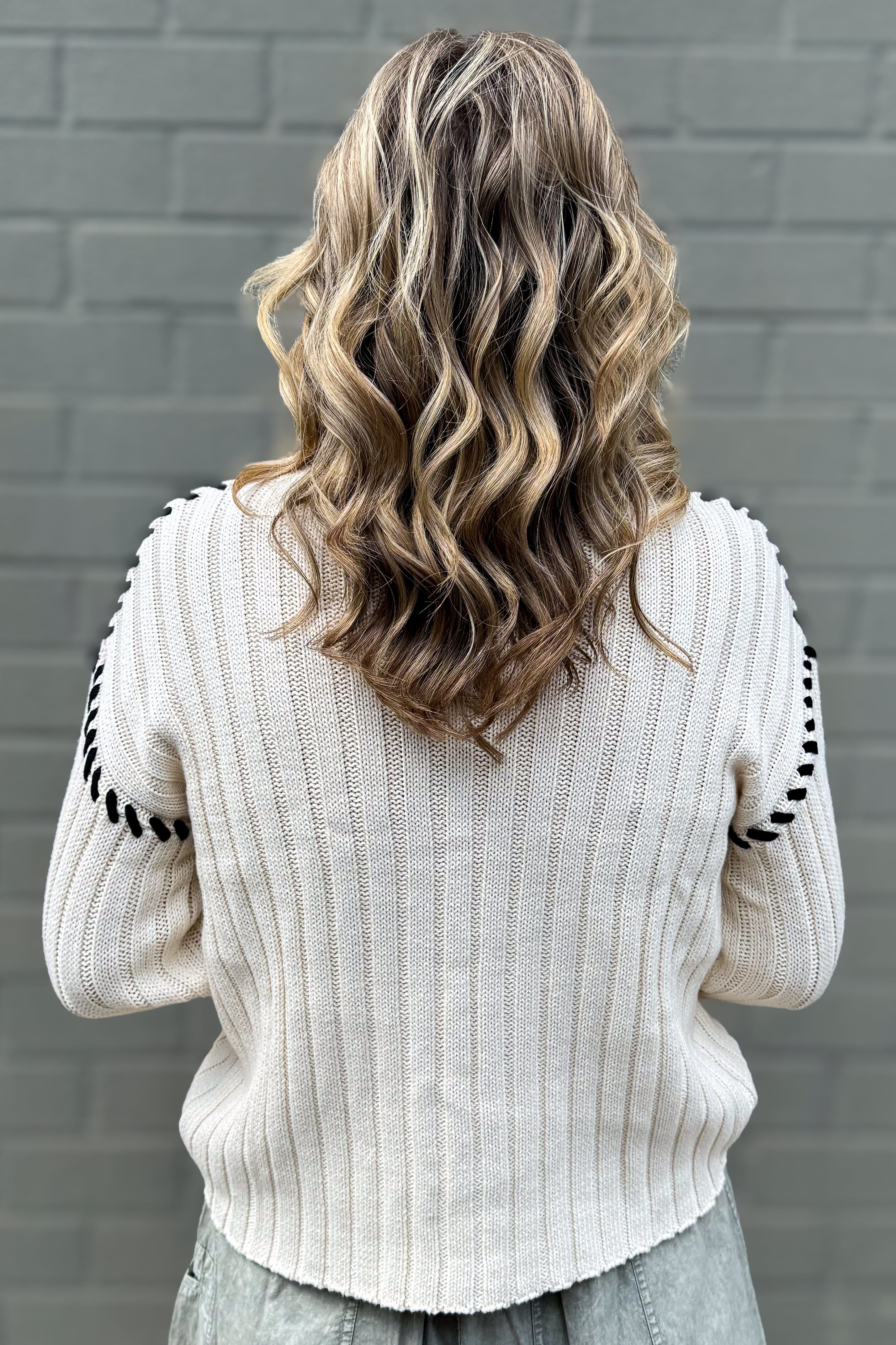 Cream Trim Detail Knit Sweater back