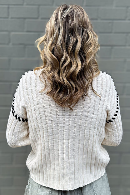 Cream Trim Detail Knit Sweater back