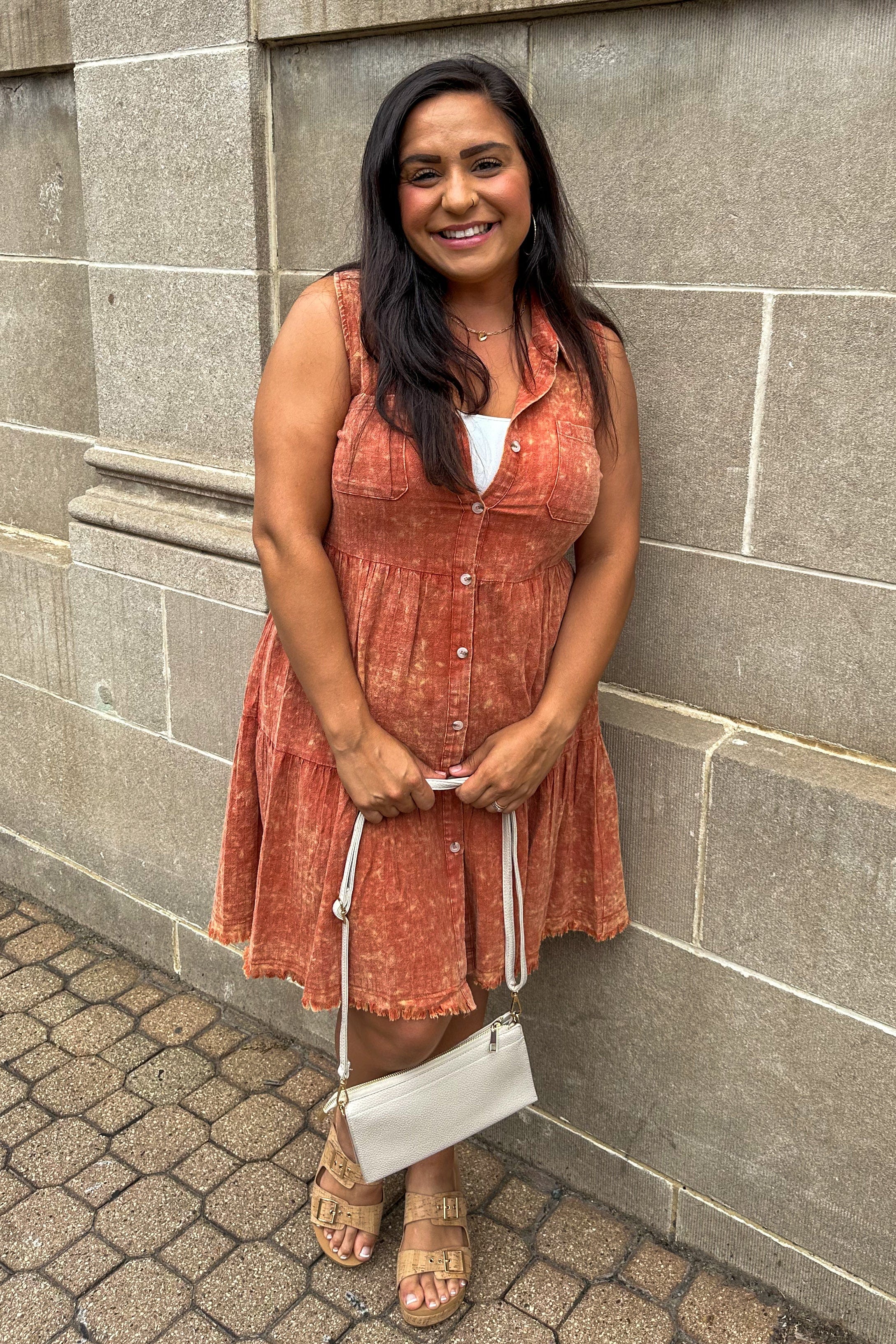 Tangerine Tiered Shirt Dress