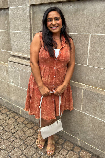 Tangerine Tiered Shirt Dress
