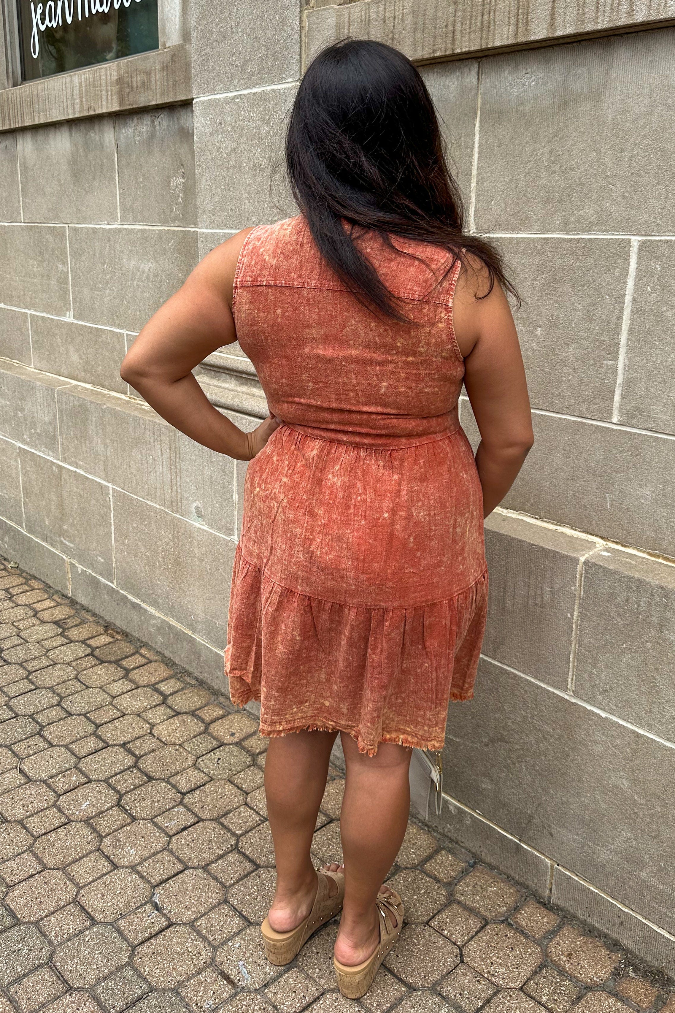 Tangerine Tiered Shirt Dress