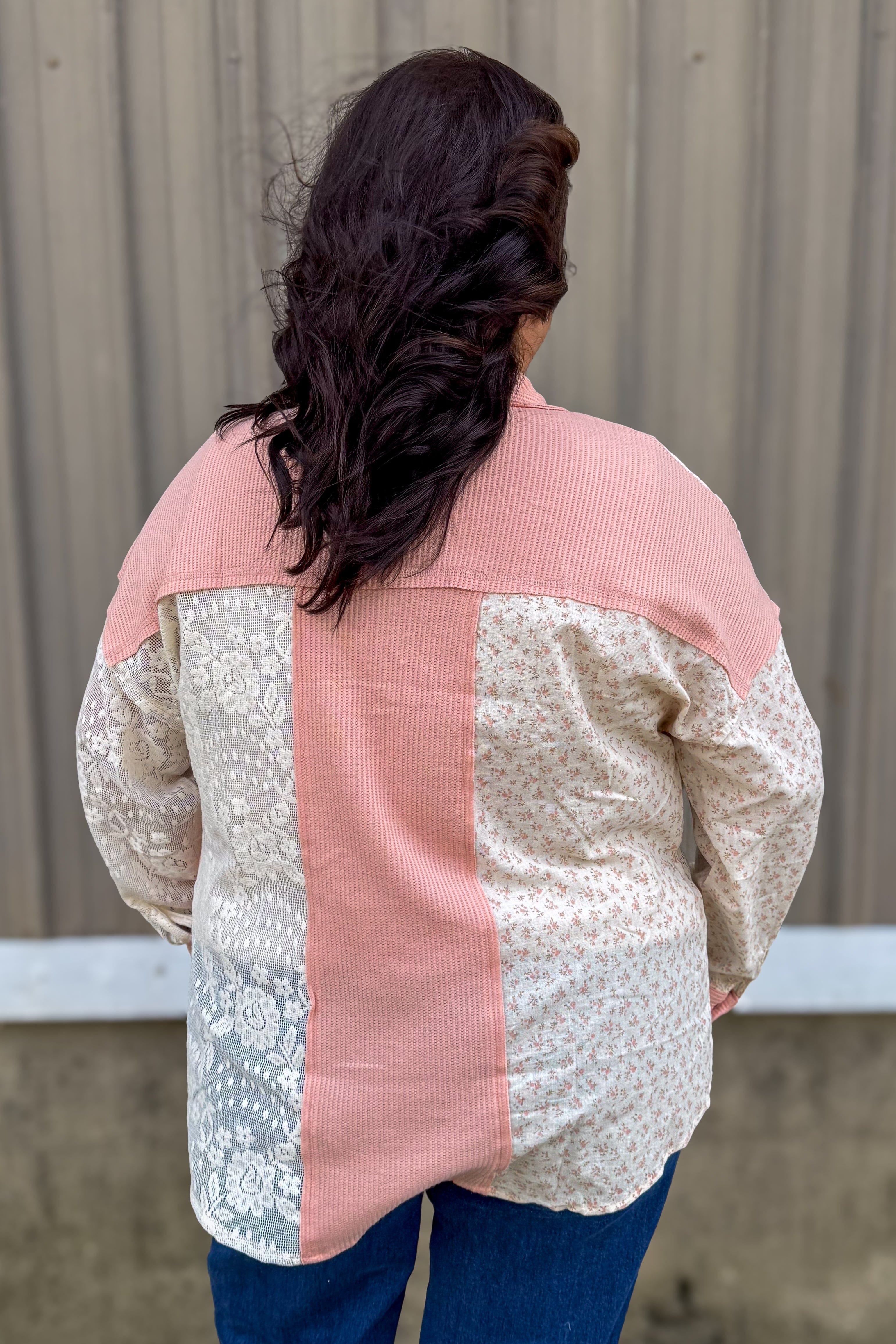 Blush Floral Lace Button Up Blouse back