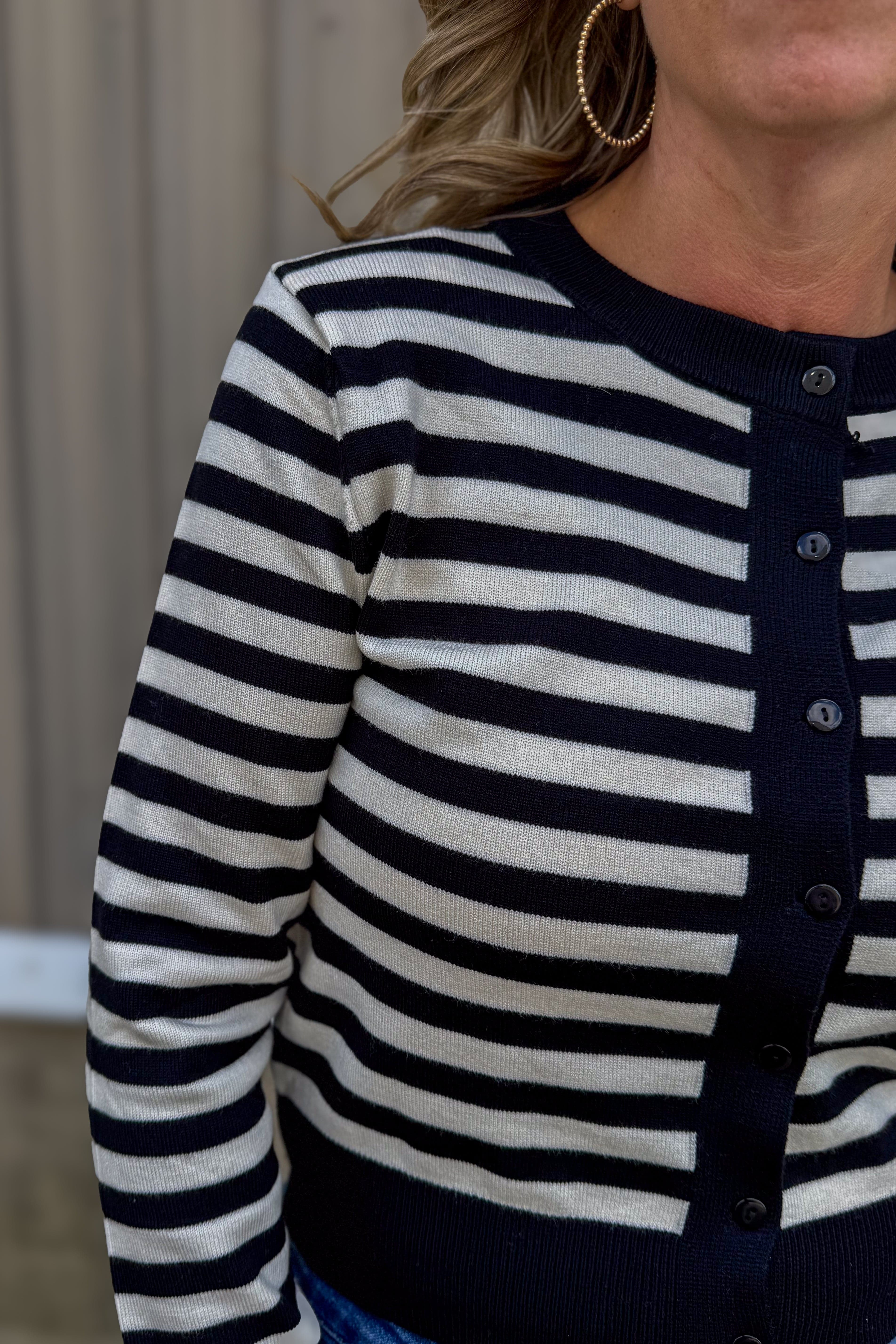 Black & Cream Stripe Button Cardigan details
