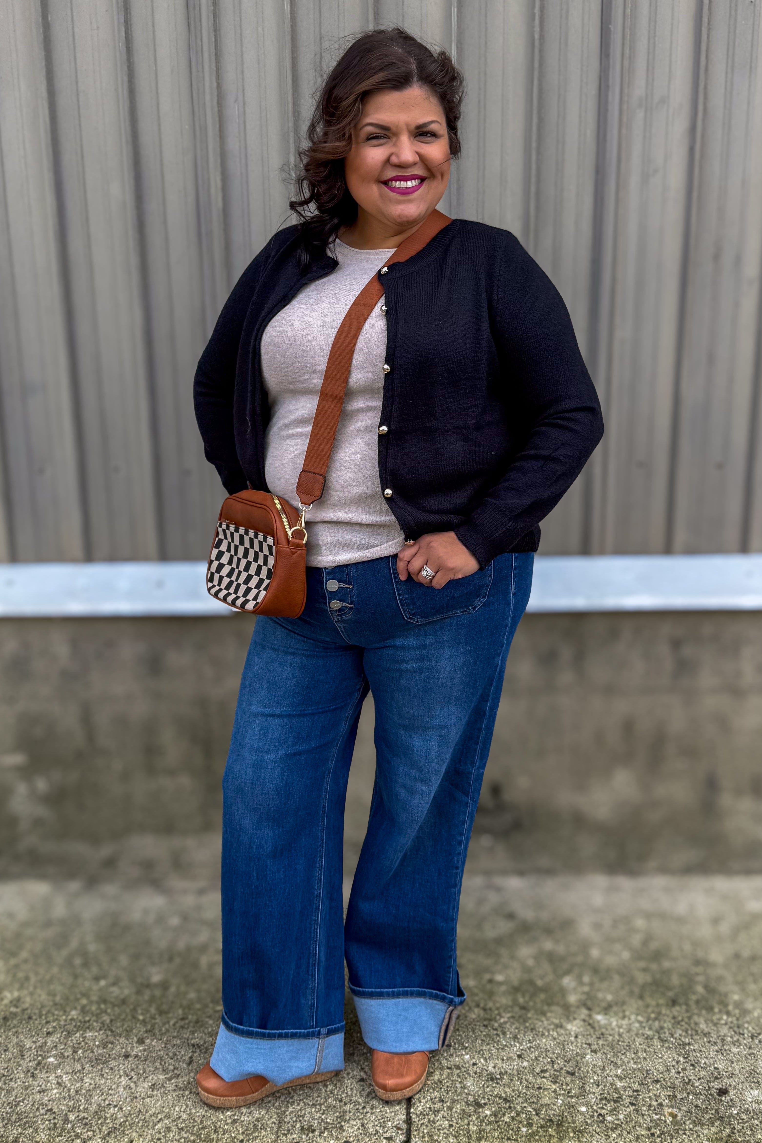 Black Gold Button Cardigan styled