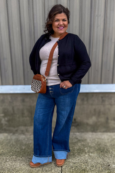 Black Gold Button Cardigan styled