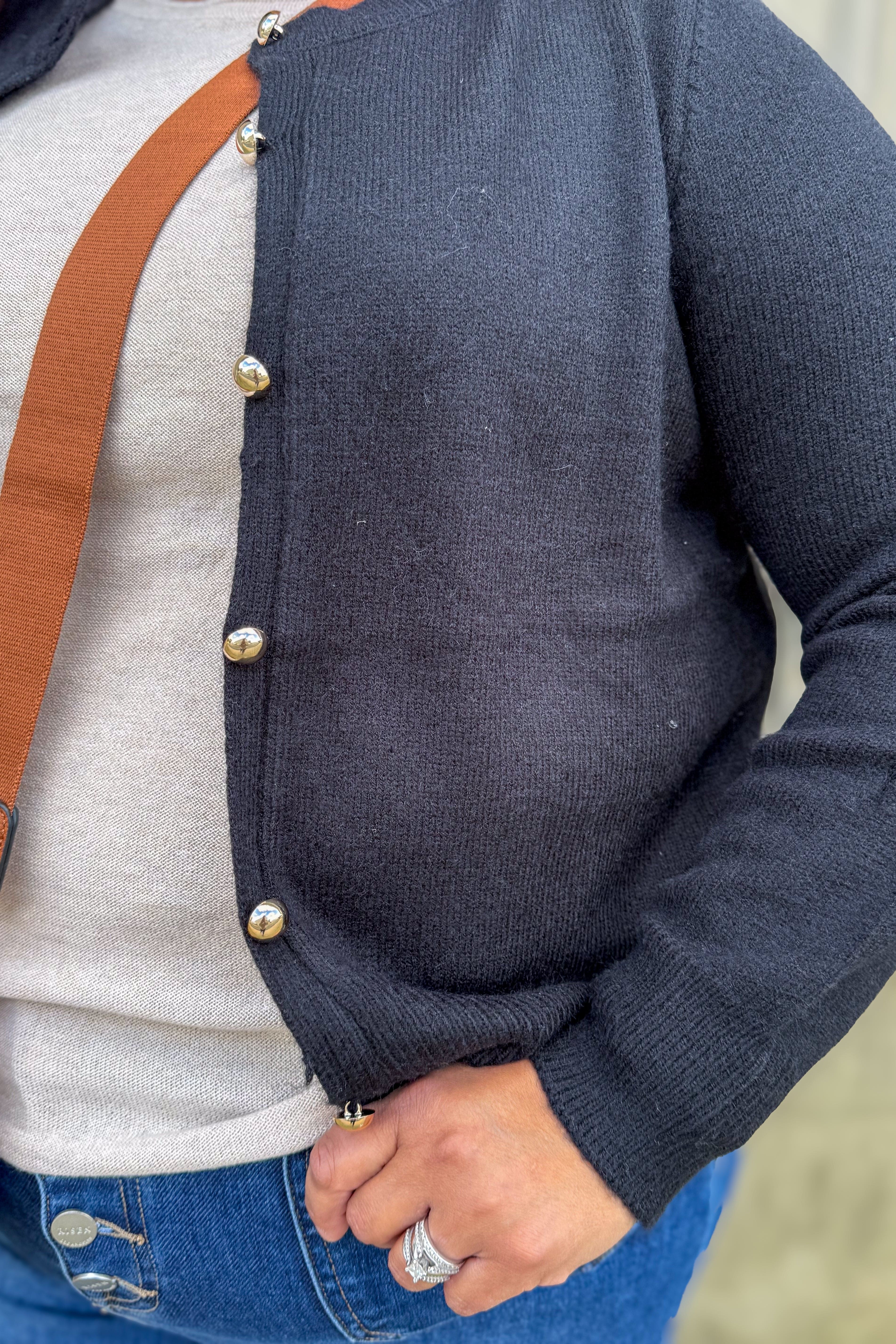 Black Gold Button Cardigan details