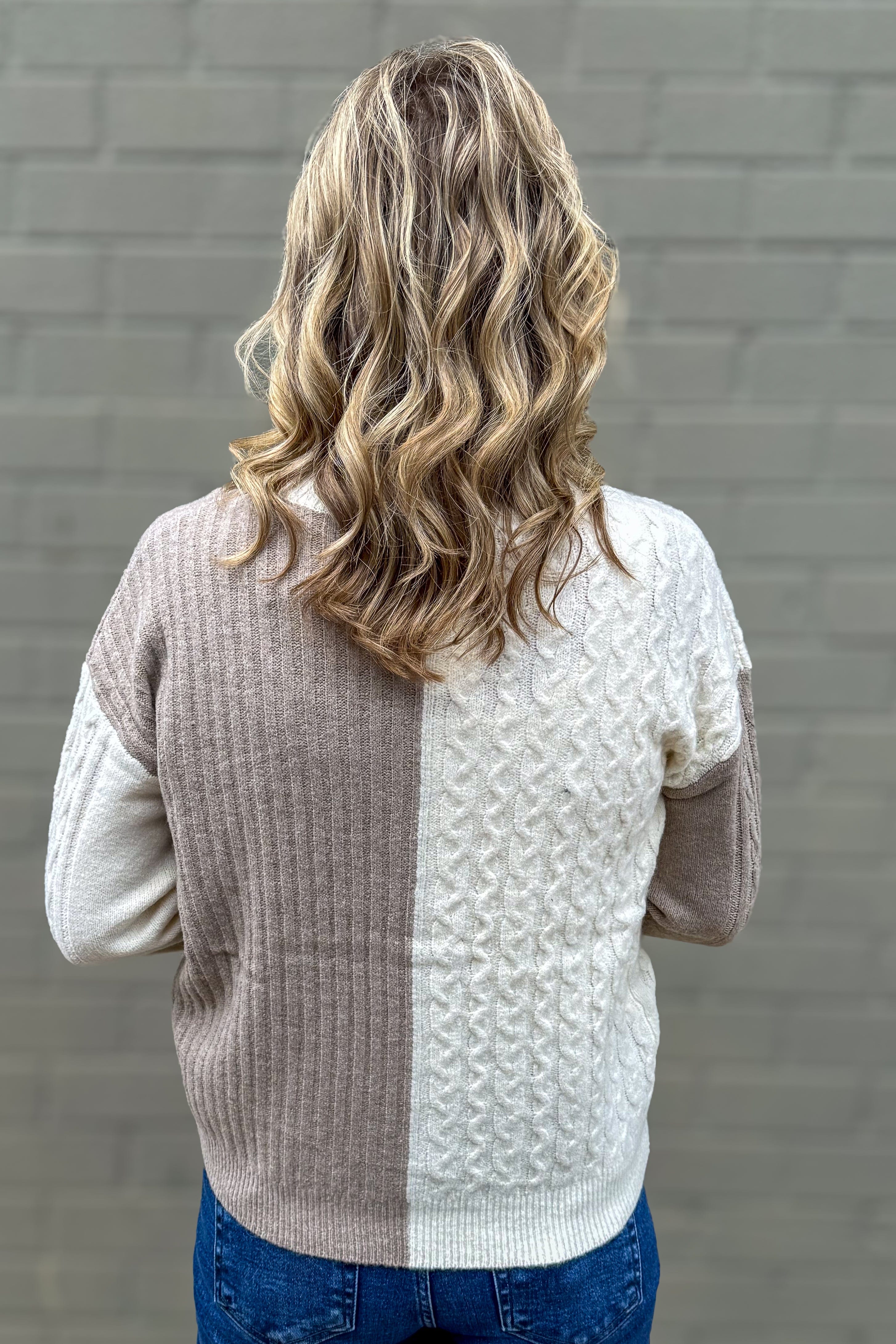 Cream & Mocha Color Block Ribbed Sweater back
