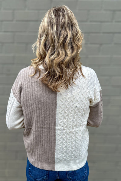 Cream & Mocha Color Block Ribbed Sweater back
