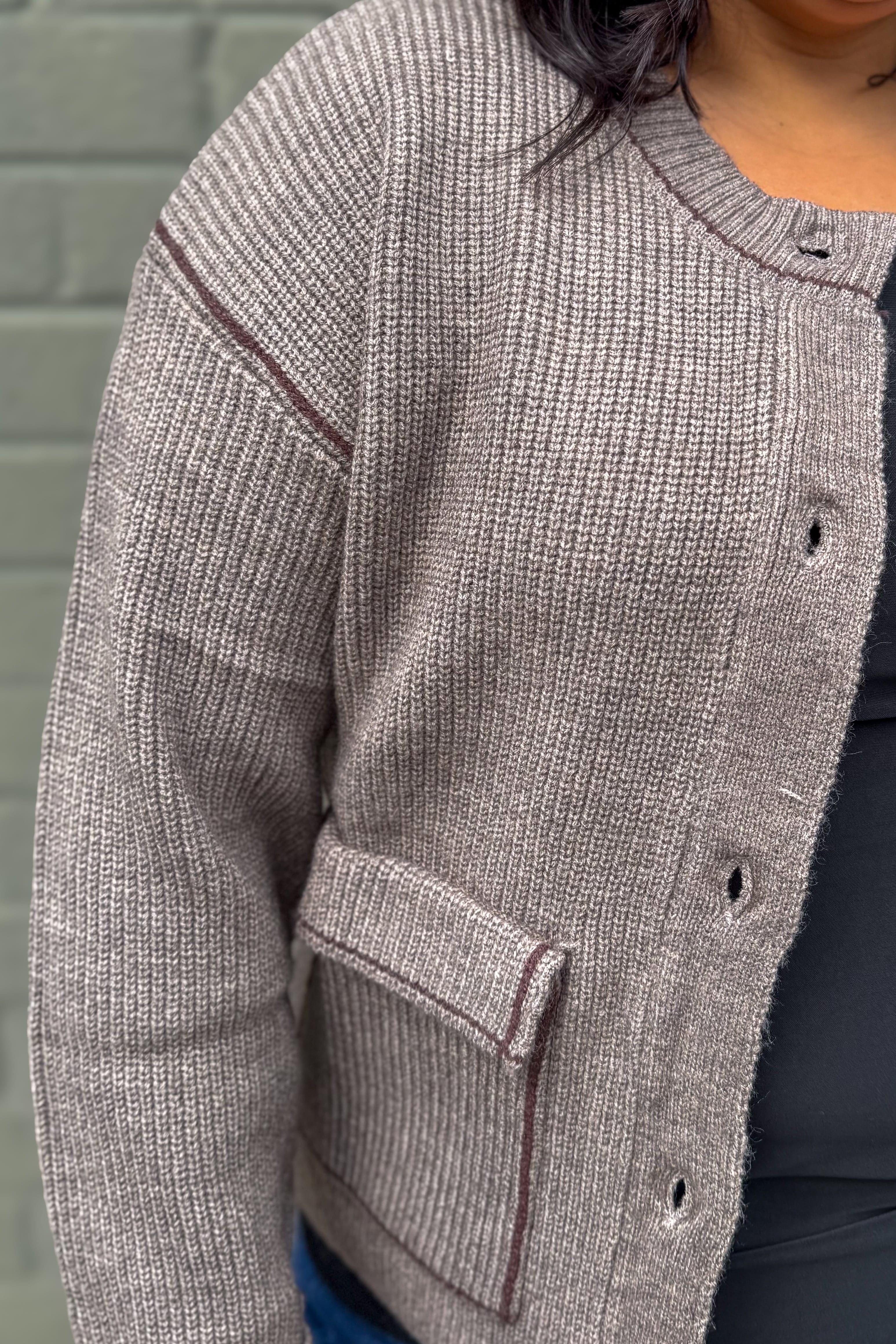 Brown Contrast Knit Cardigan details