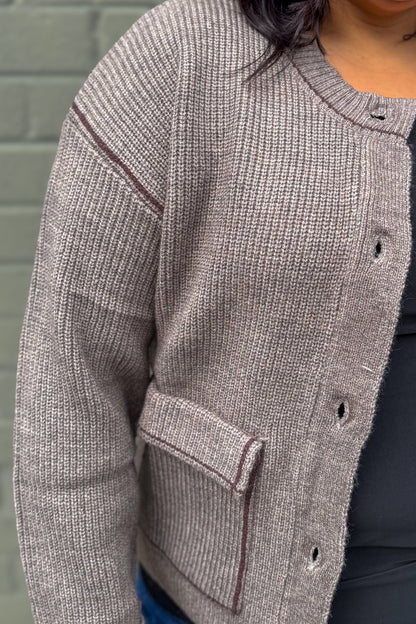 Brown Contrast Knit Cardigan details