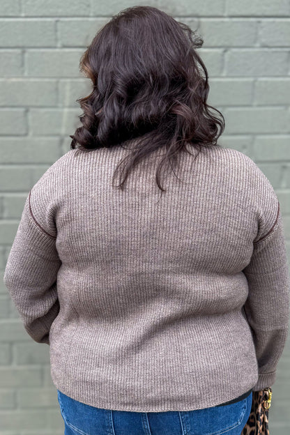 Brown Contrast Knit Cardigan back