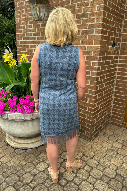 Blue Houndstooth Sleeveless Dress