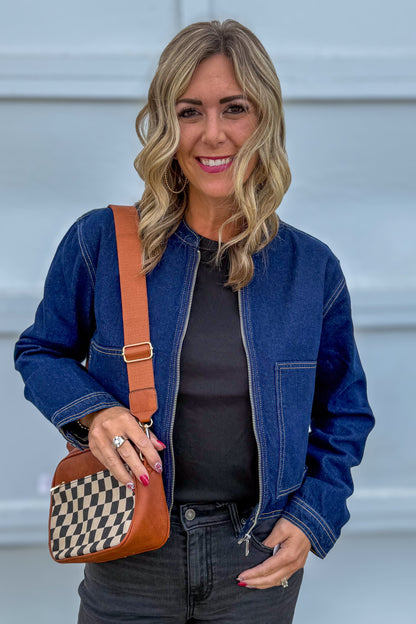 Dark Denim Zipper Denim Jacket