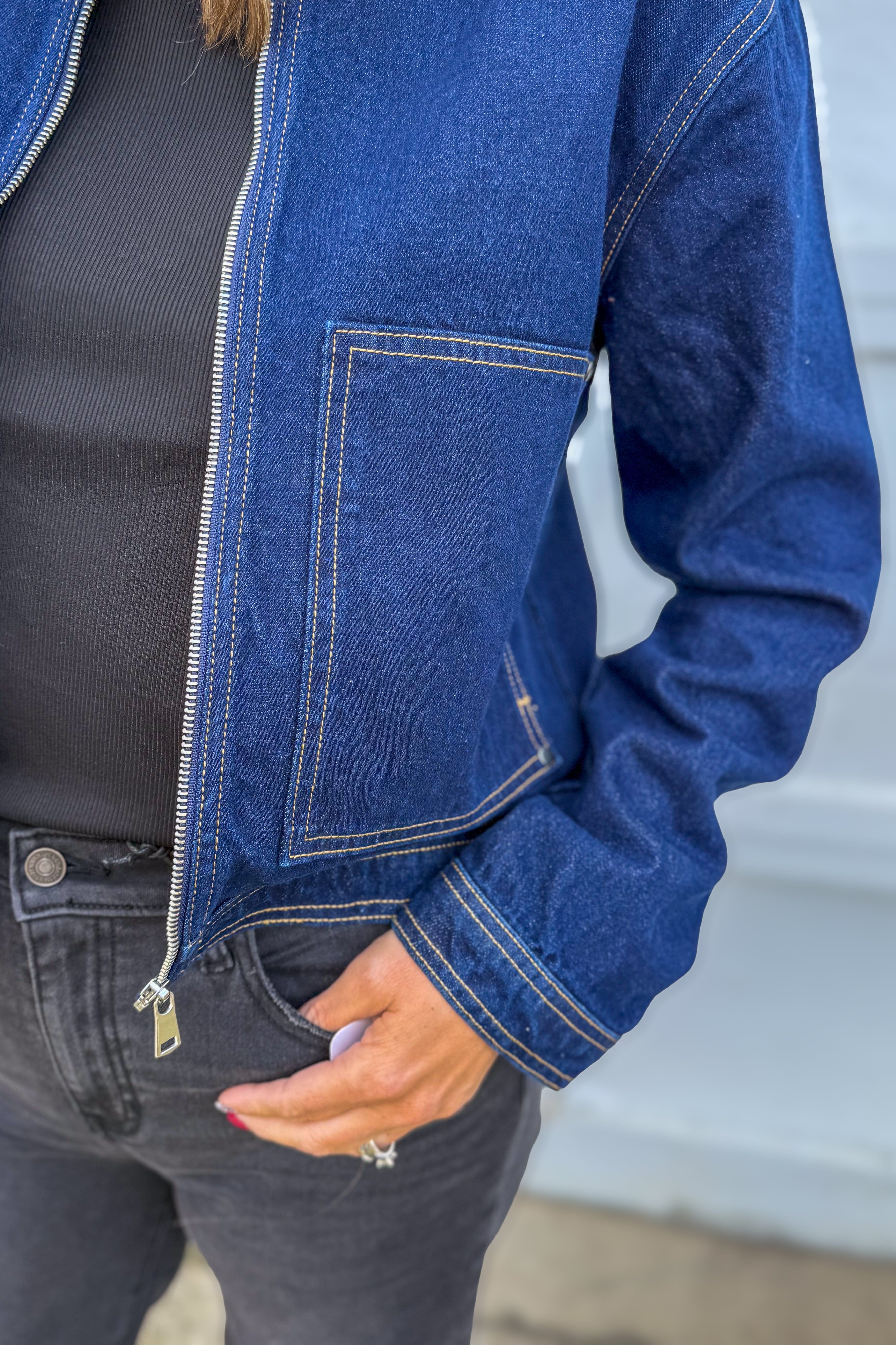 Dark Denim Zipper Denim Jacket