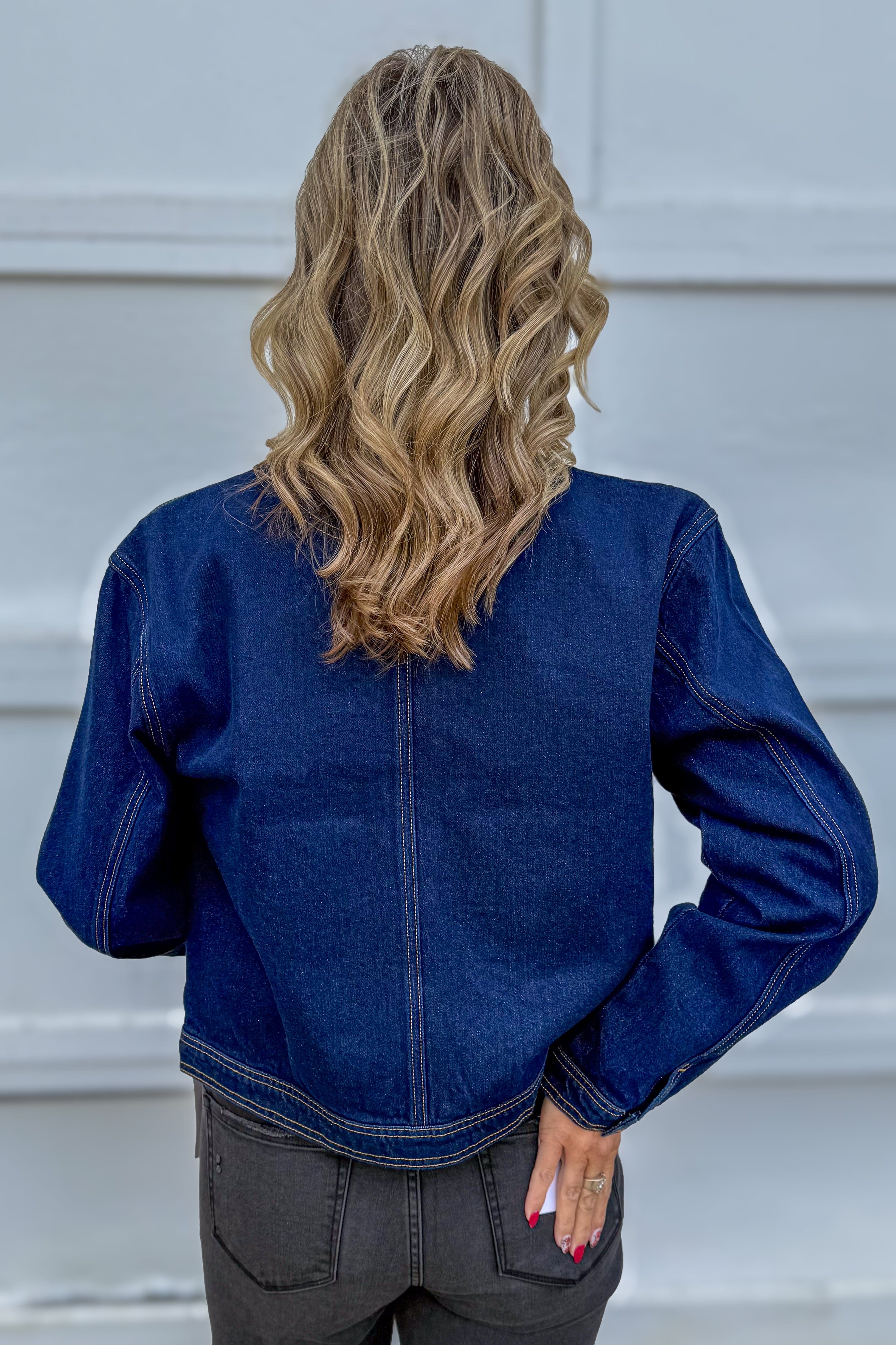 Dark Denim Zipper Denim Jacket back