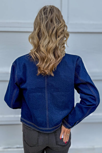 Dark Denim Zipper Denim Jacket back