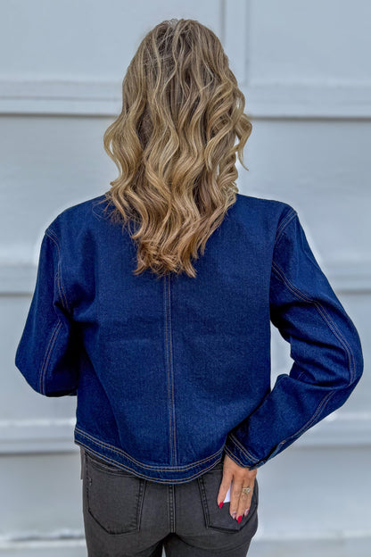 Dark Denim Zipper Denim Jacket back