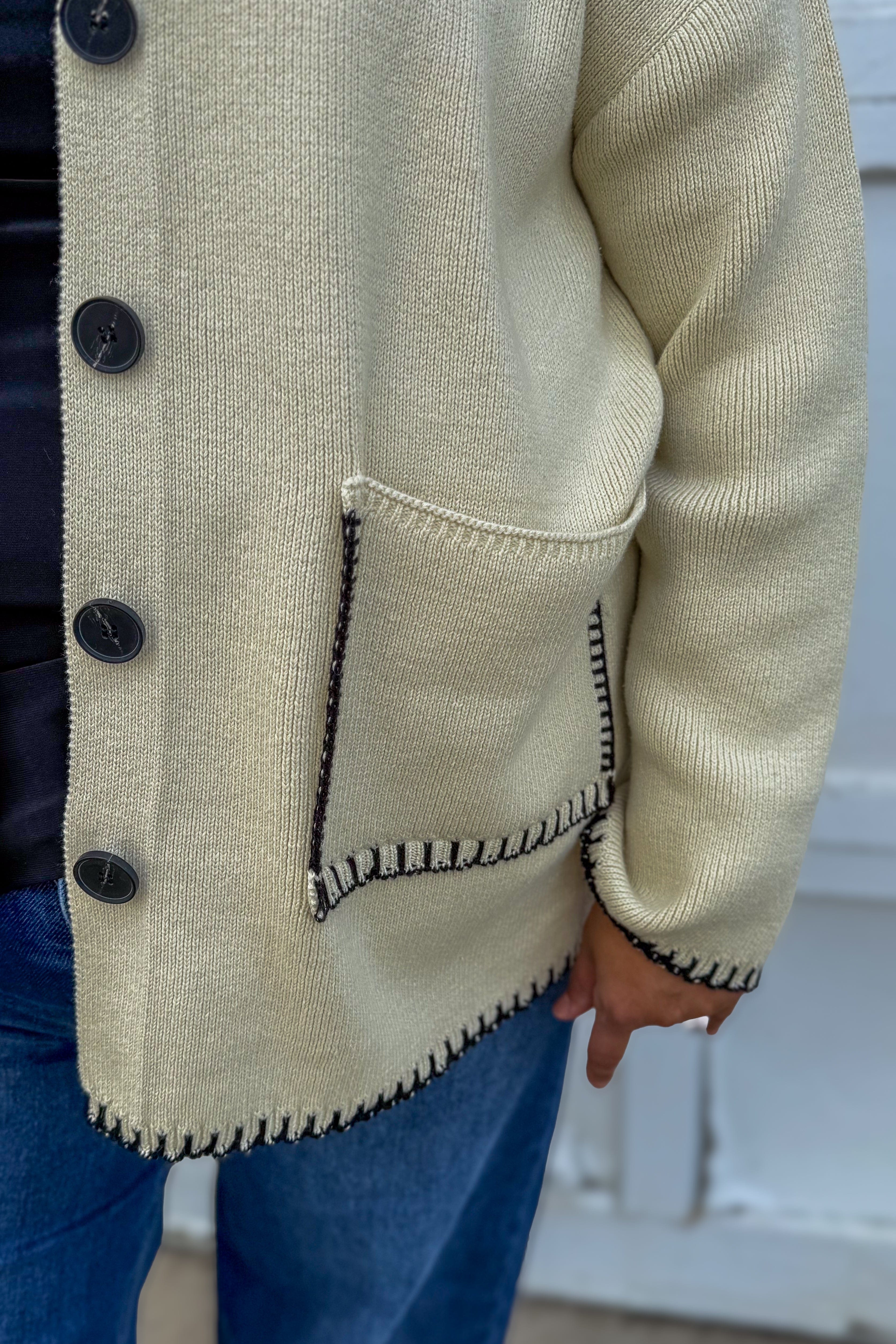 Beige Trim Pocket Detailed Cardigan details