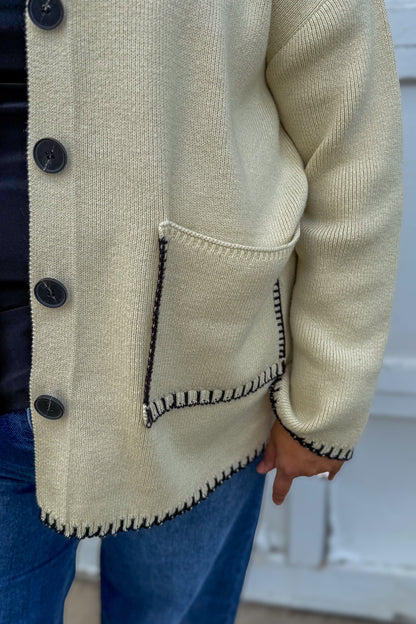 Beige Trim Pocket Detailed Cardigan details