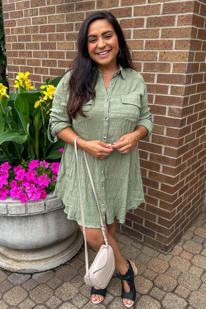 Olive Button Down Shirt Dress