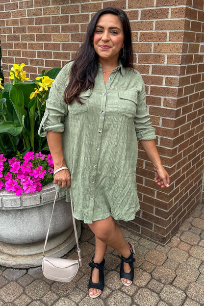 Olive Button Down Shirt Dress