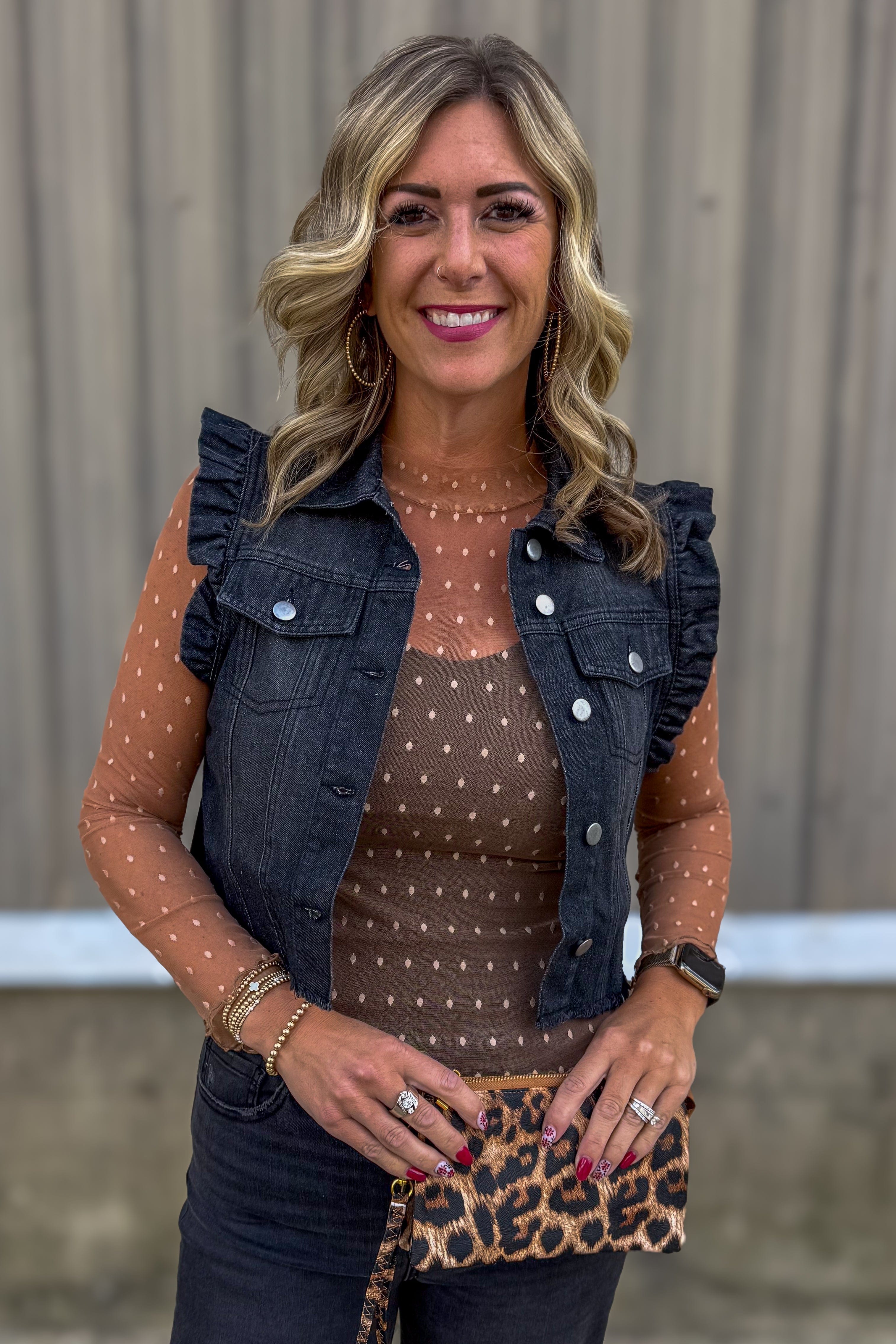 Black Ruffle Denim Vest