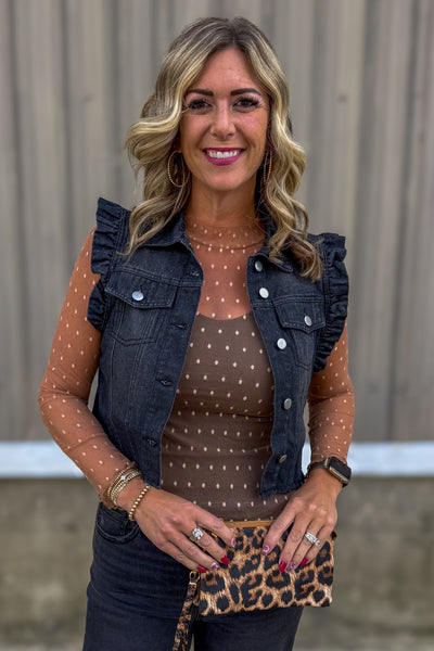 Black Ruffle Denim Vest