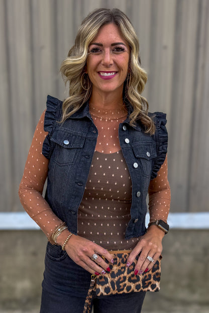 Black Ruffle Denim Vest