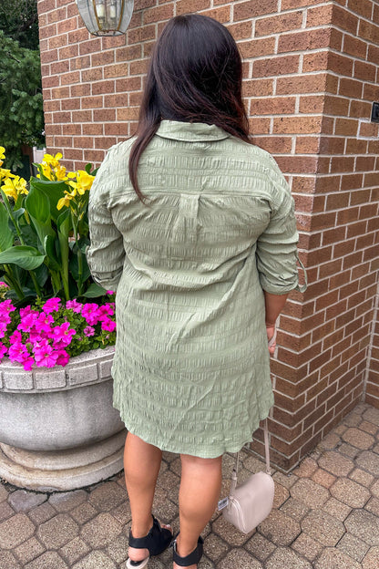 Olive Button Down Shirt Dress