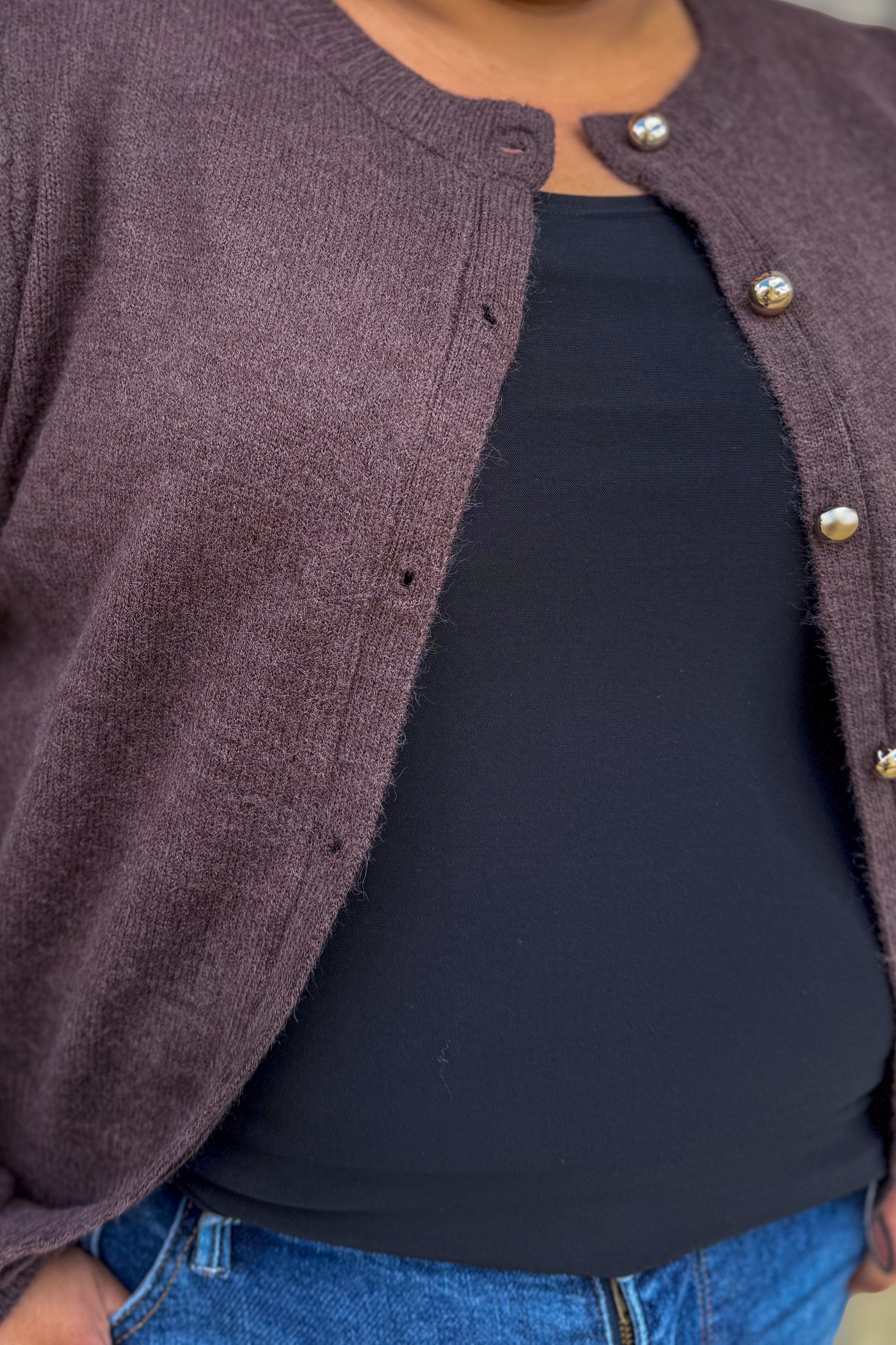 Brown Gold Button Cardigan details
