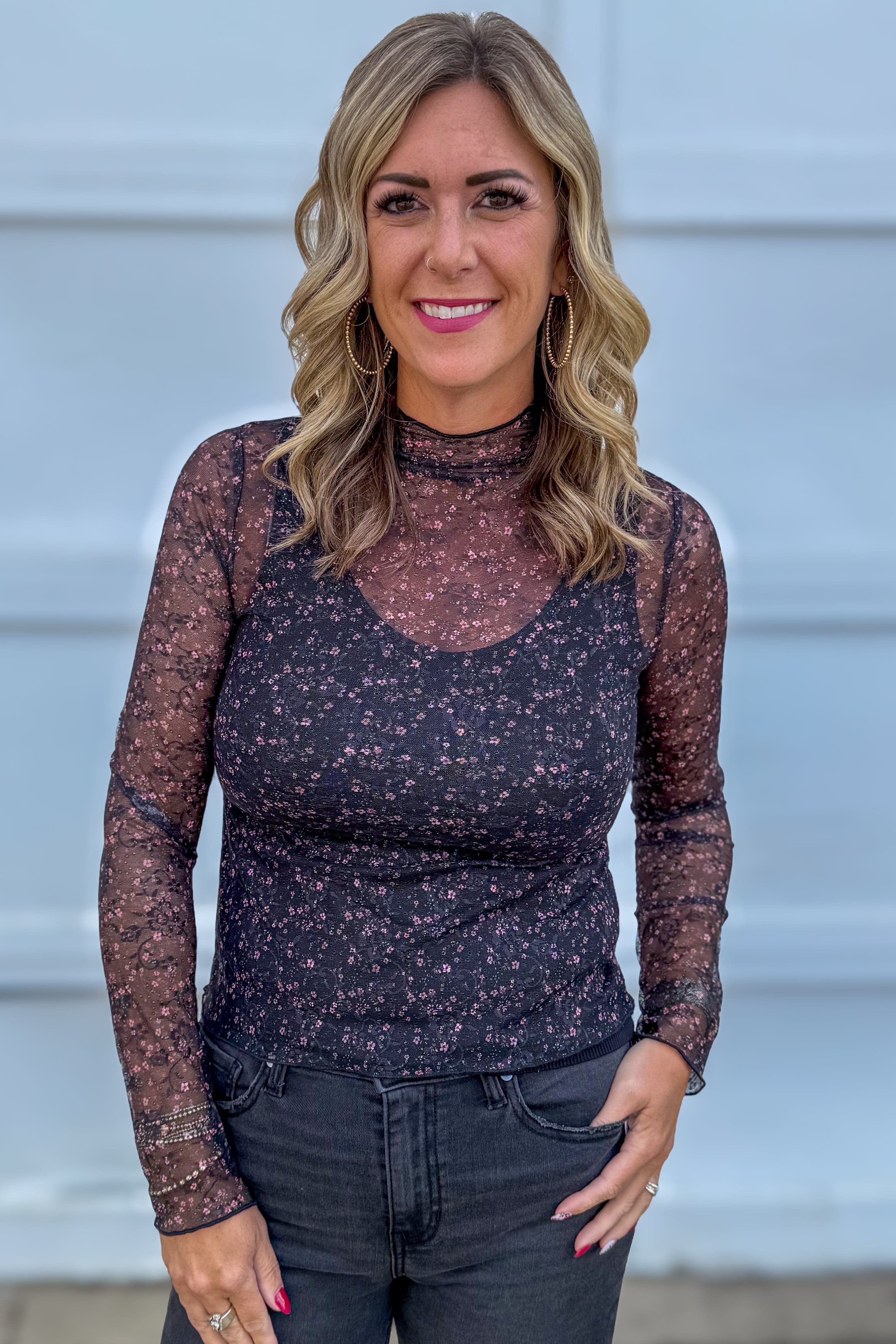 Black Ribbon Pattern Lace Layering Top