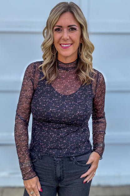 Black Ribbon Pattern Lace Layering Top