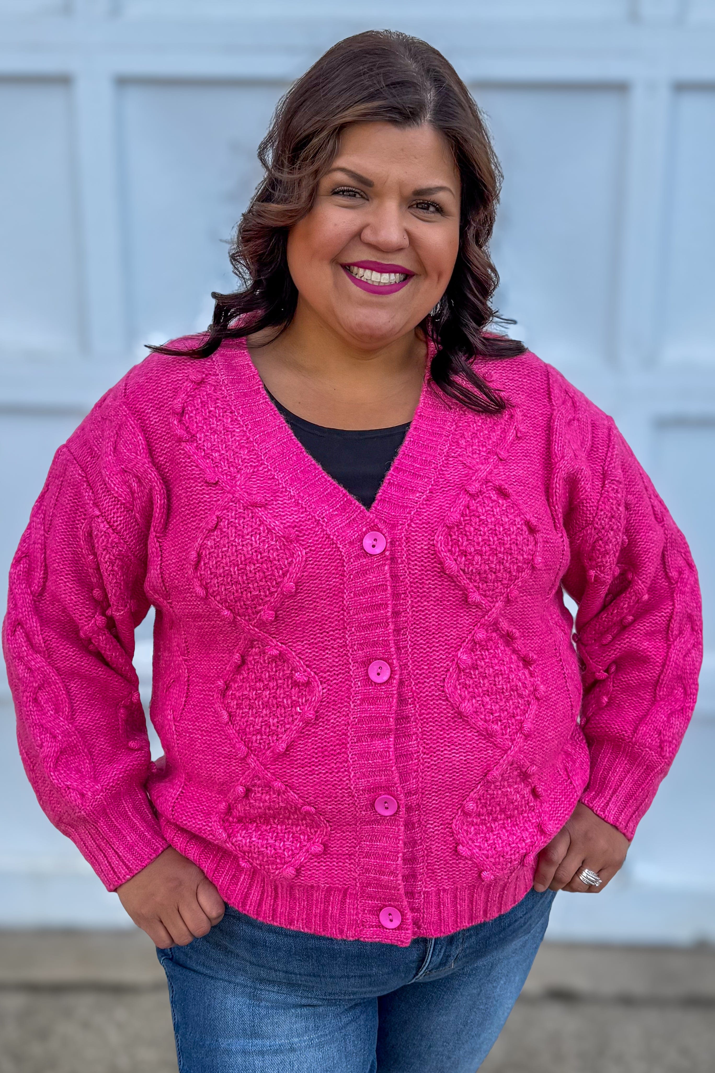Hot Pink Button Up Knit Sweater