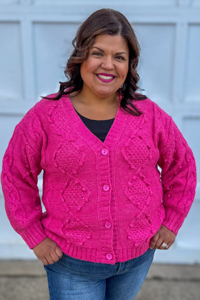 Hot Pink Button Up Knit Sweater