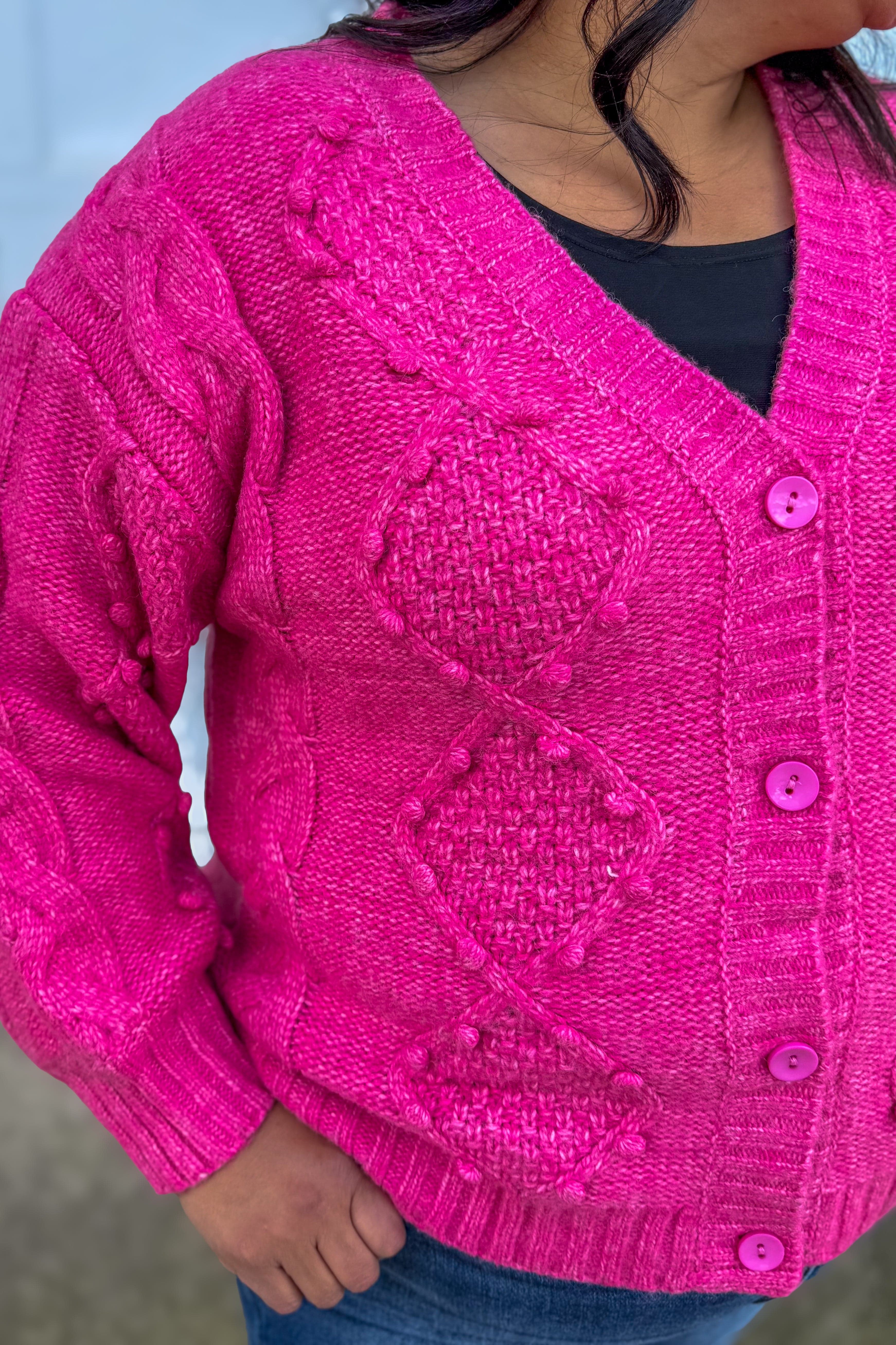 Hot Pink Button Up Knit Sweater details