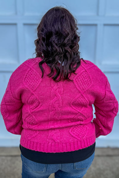 Hot Pink Button Up Knit Sweater back