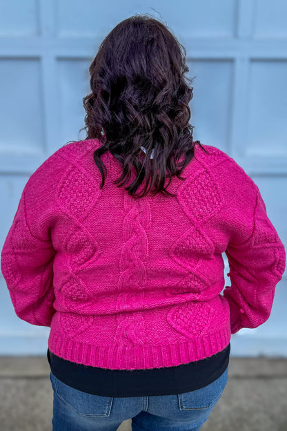 Hot Pink Button Up Knit Sweater back