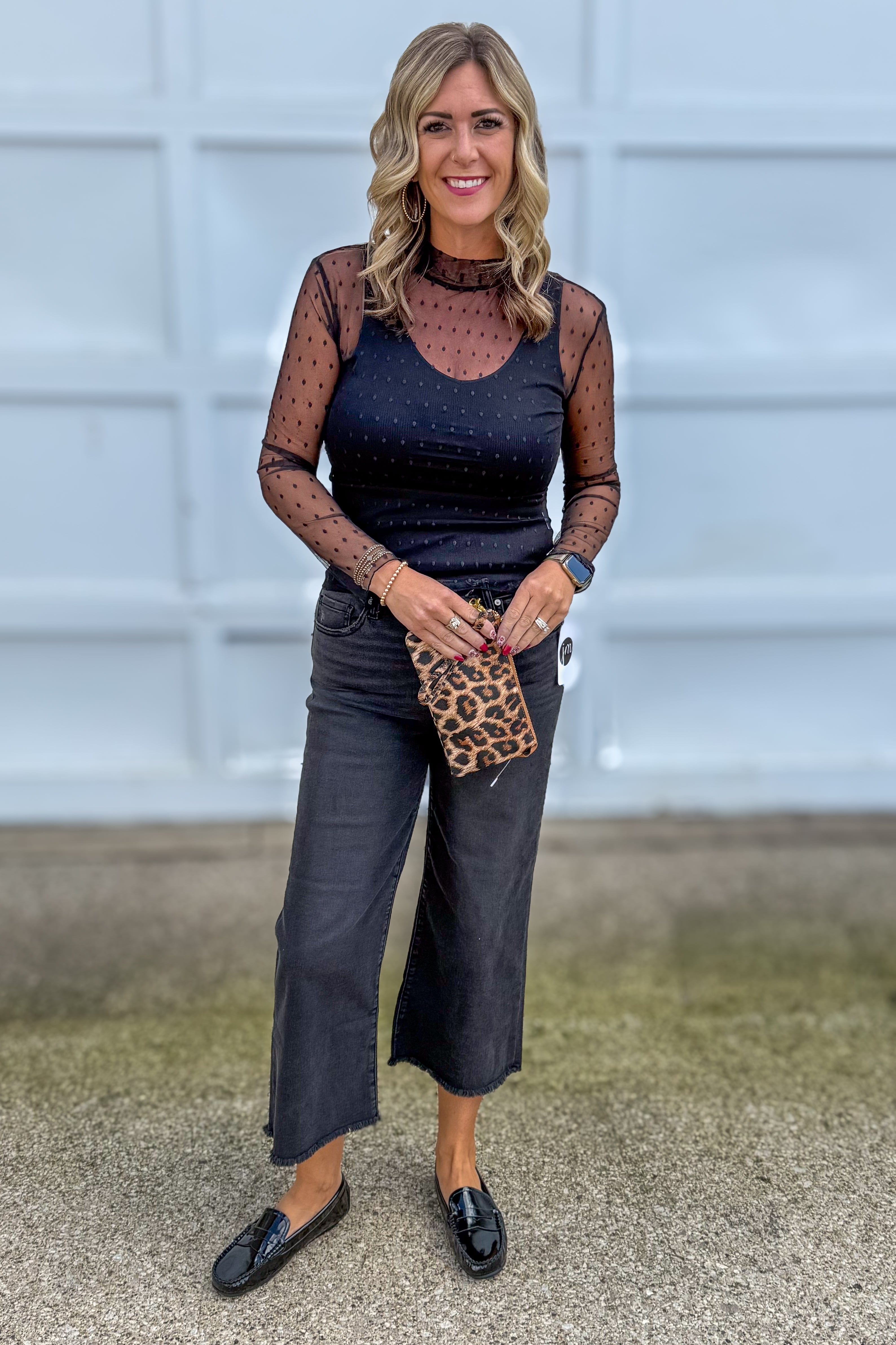 Black Dot Mesh Sheer Top