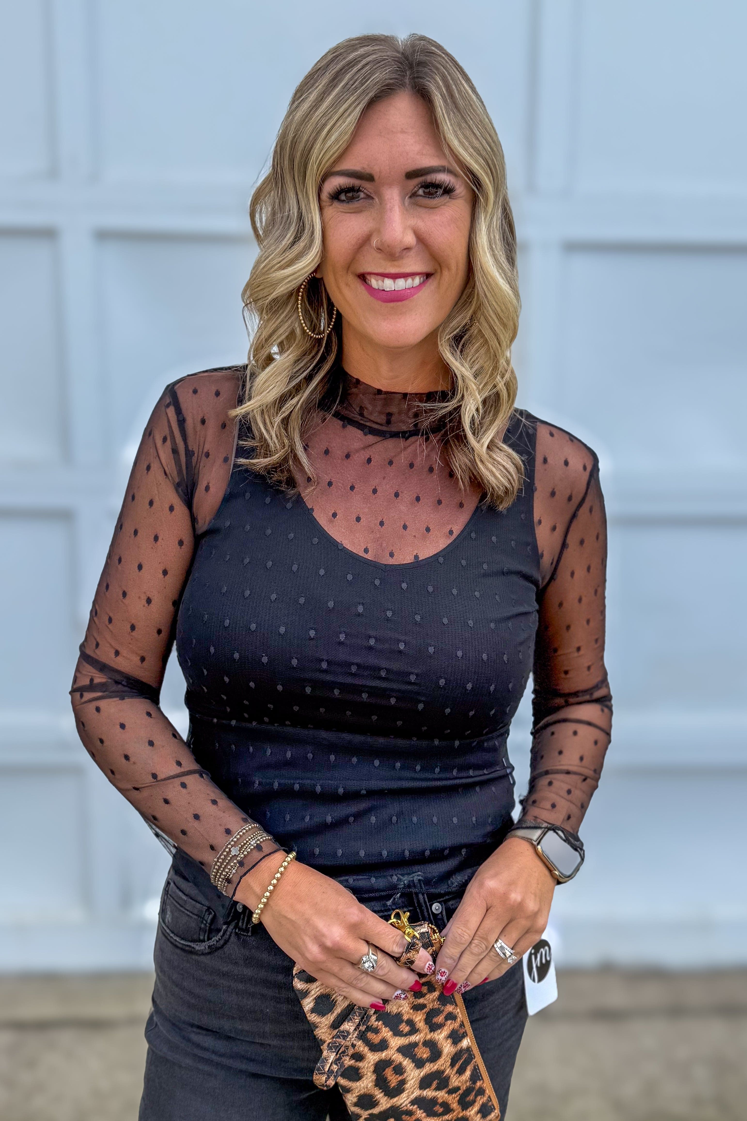 Black Dot Mesh Sheer Top