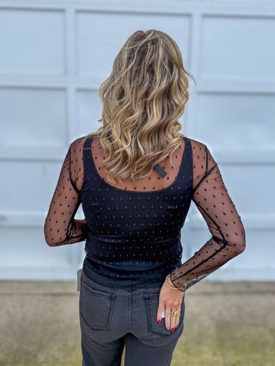 Black Dot Mesh Sheer Top