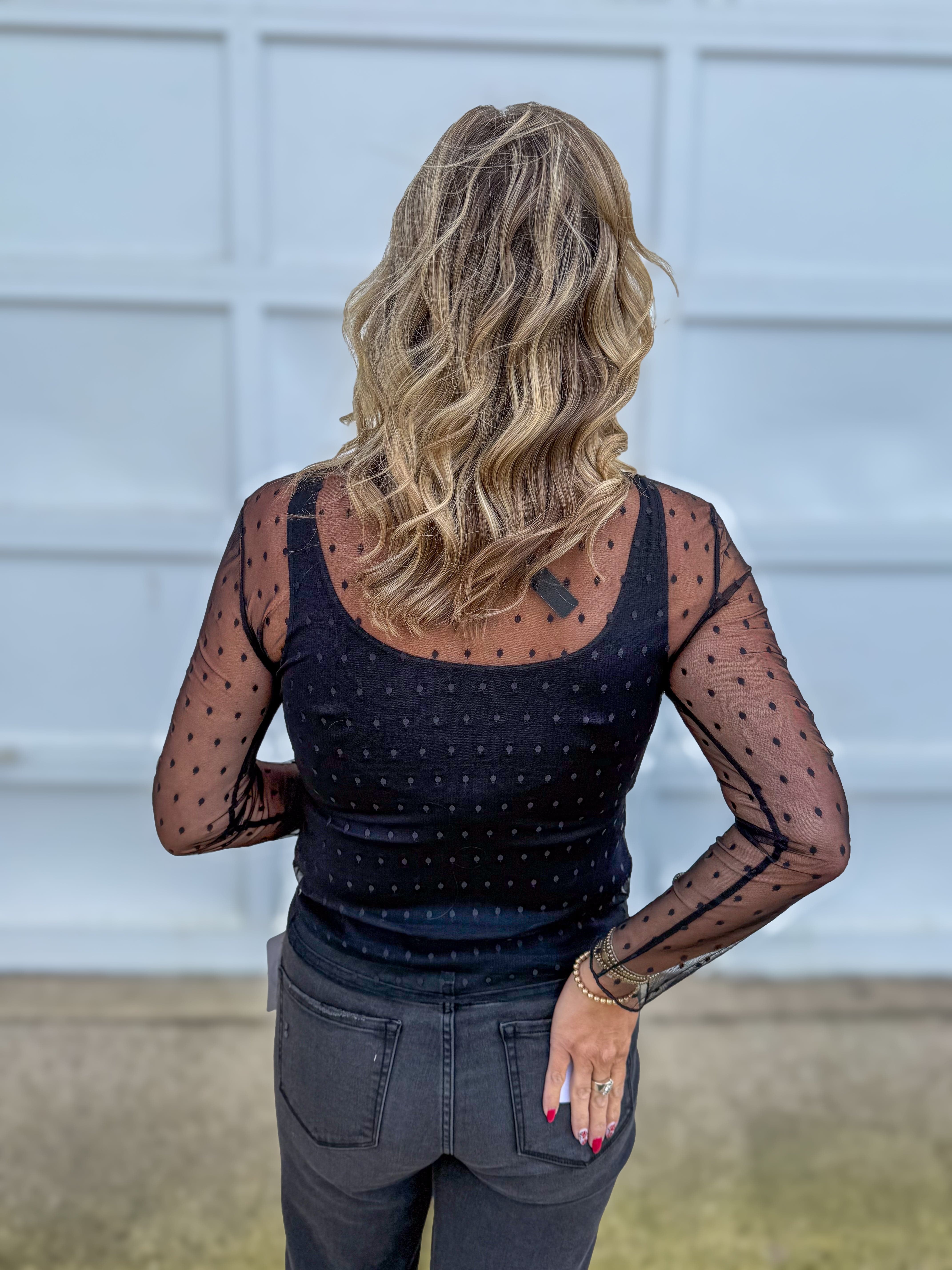Black Dot Mesh Sheer Top