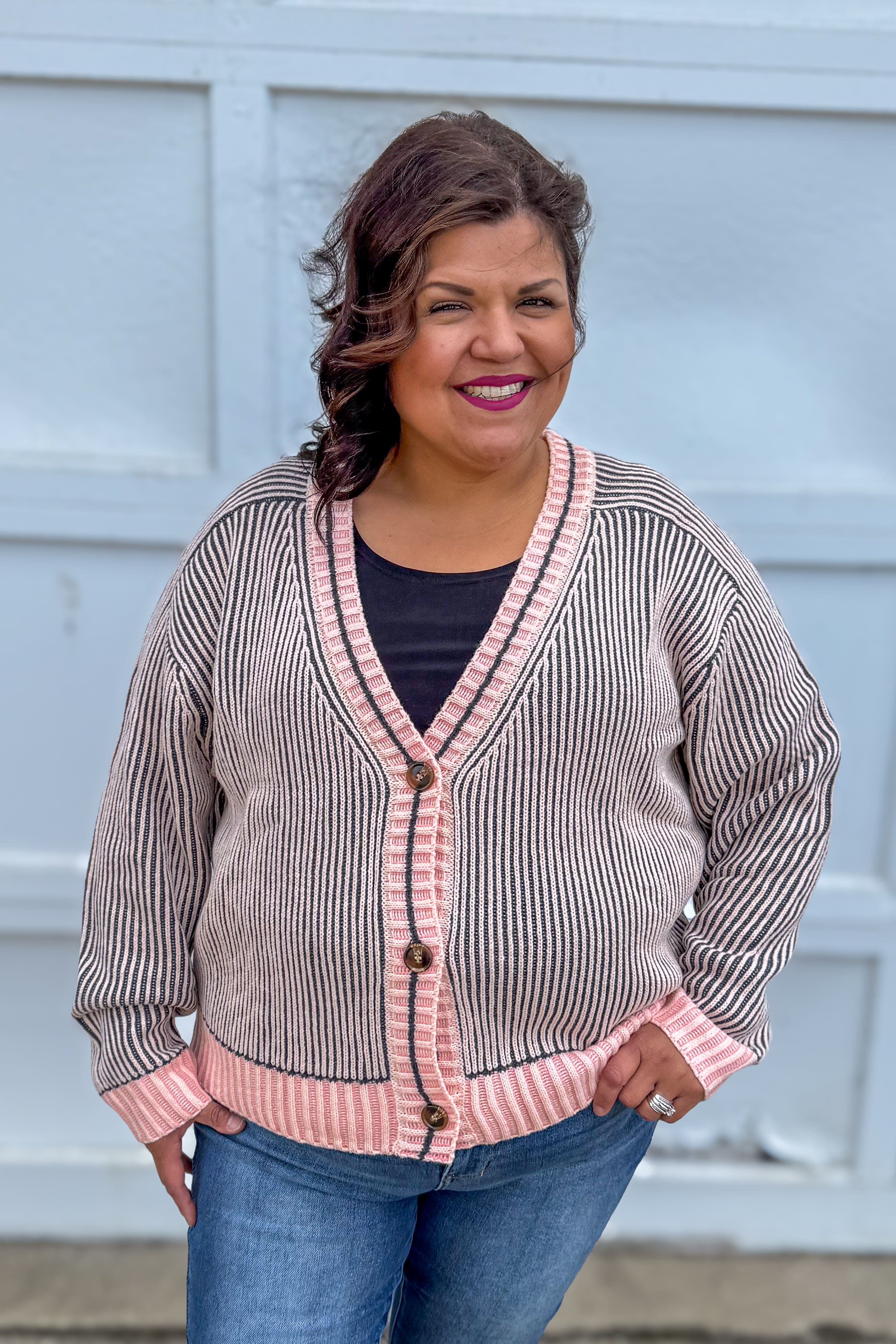 Peach Mix Ribbed Colorblock Cardigan
