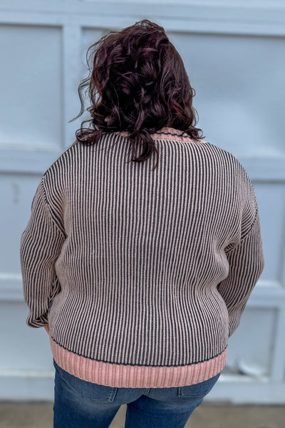 Peach Mix Ribbed Colorblock Cardigan back